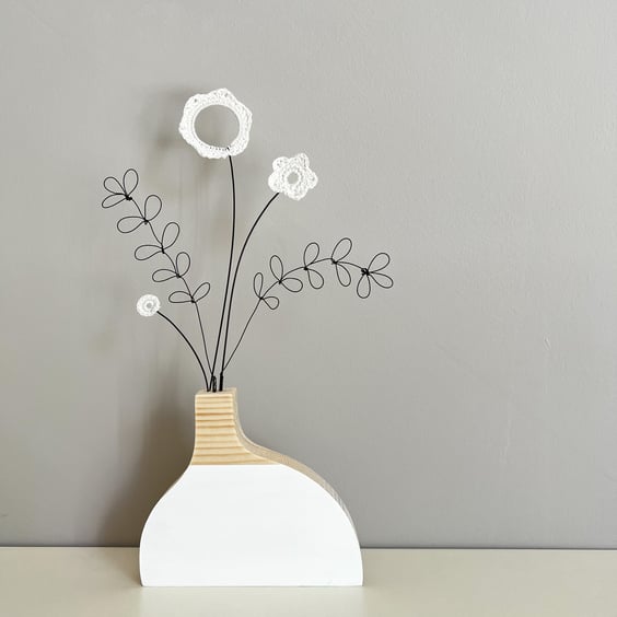 Forever Flowers in Wooden Vase - White