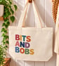 Bits and Bobs Tote Bag – Colourful Retro Canvas Shopping Bag with Zip
