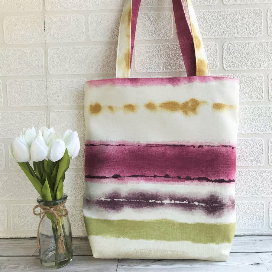 Striped and patterned tote bag in summer colours