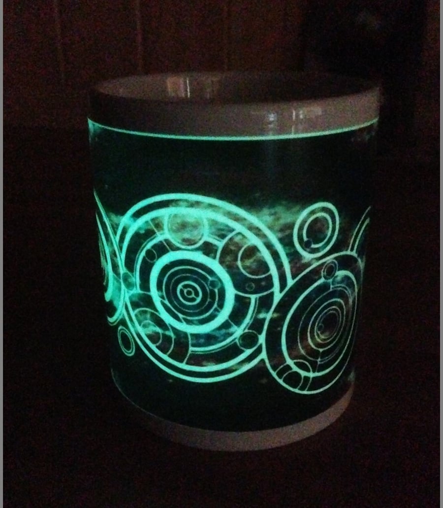 Gallifreyan mug gift, Personalised Dr Who, Glow in the Dark Mug
