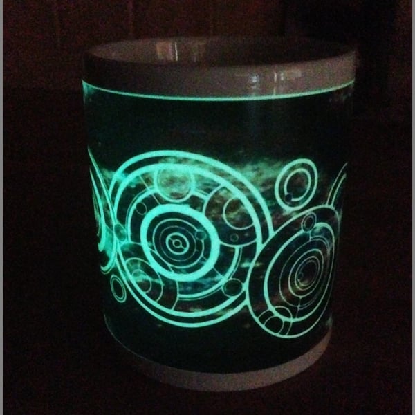 Gallifreyan mug gift, Personalised Dr Who, Glow in the Dark Mug