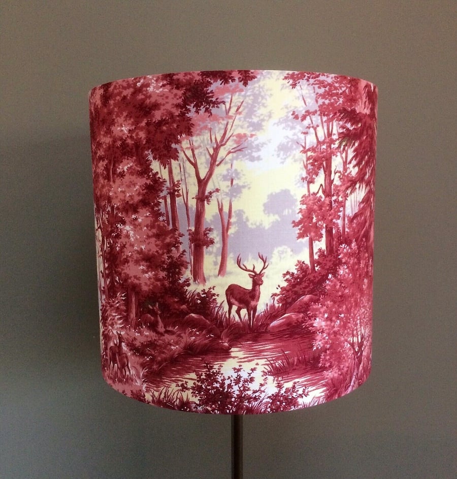 Lovely RED Stag Deer Woodland Landscape Waterfall Scene Vintage Fabric Lampshade