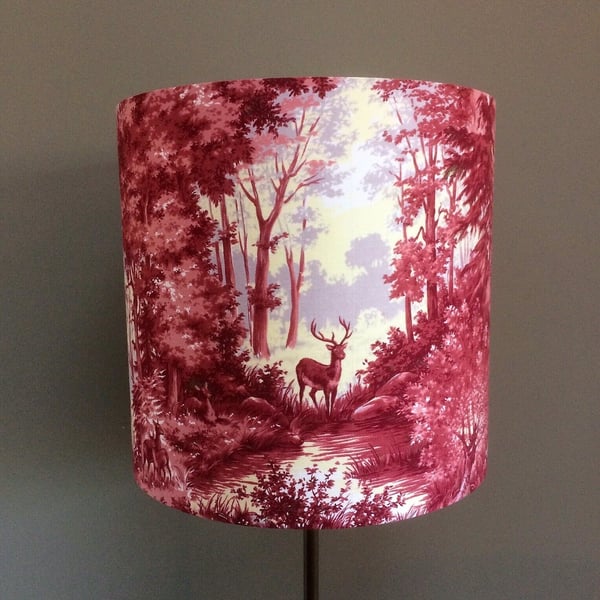 Lovely RED Stag Deer Woodland Landscape Waterfall Scene Vintage Fabric Lampshade
