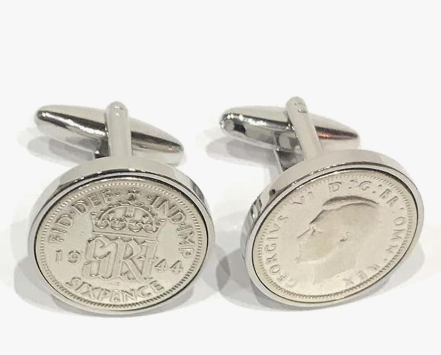 Luxury 1944 Sixpence Cufflinks for a 81st birthday. Original british sixpences 