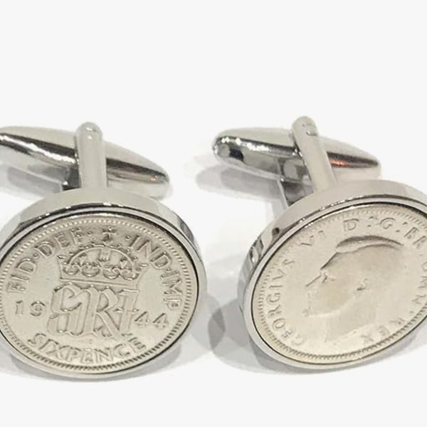 Luxury 1944 Sixpence Cufflinks for a 81st birthday. Original british sixpences 
