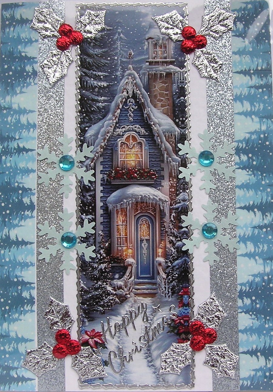 Hand Crafted Decoupage Chistmas Card - Happy Christmas (3407) Welcome Home