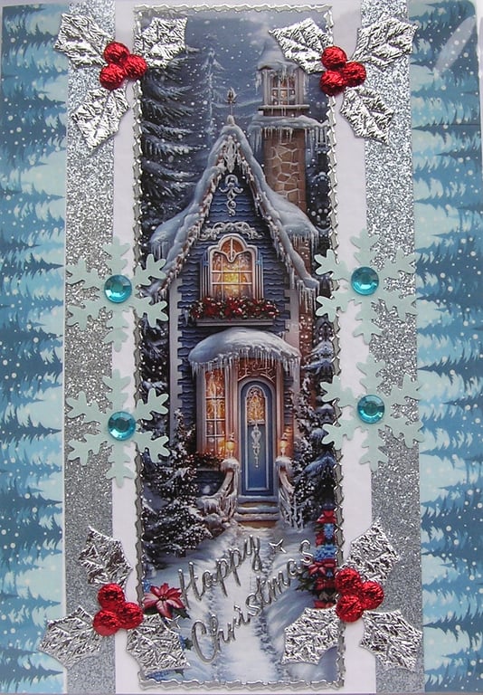 Hand Crafted Decoupage Chistmas Card - Happy Christmas (3407) Welcome Home