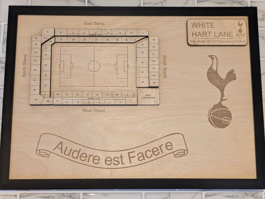 Tottenham Hotspur White Hart Lane stadium wall plaque laser engraved wood