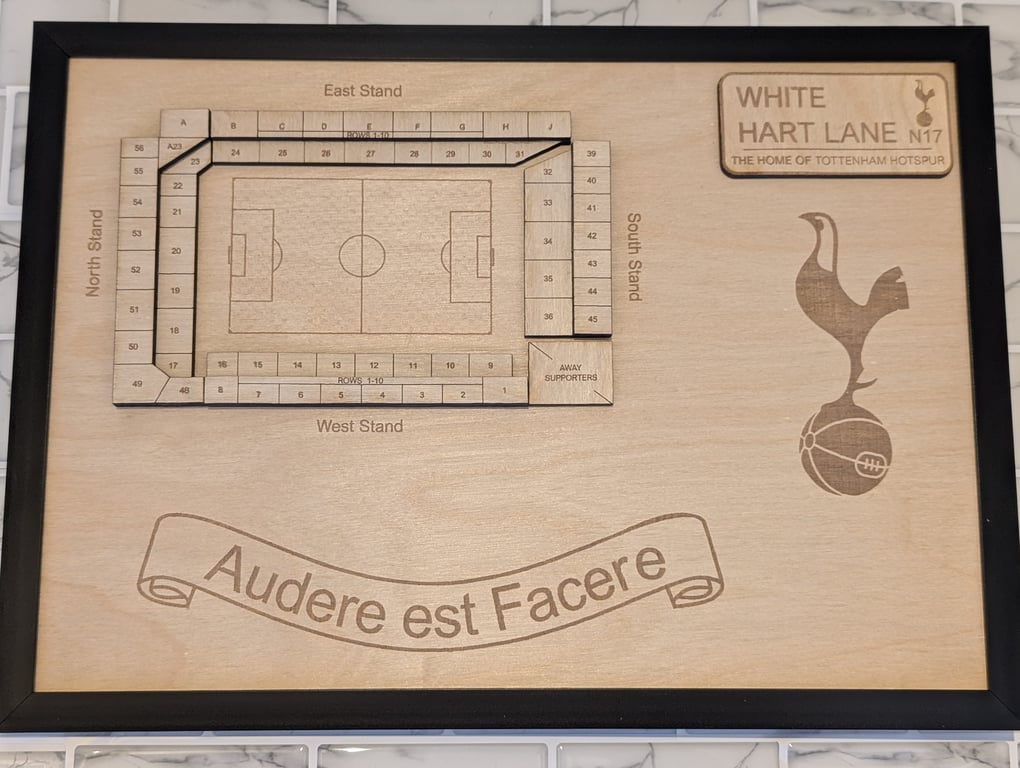 Tottenham Hotspur White Hart Lane stadium wall plaque laser engraved wood