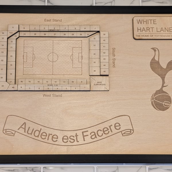 Tottenham Hotspur White Hart Lane stadium wall plaque laser engraved wood