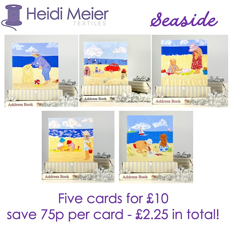 Bundle 5 birthday cards - seaside theme birthday, anniversary, thank you
