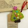 Crochet Christmas Tree Brooch on a Tag - Alternative to a Greetings Card