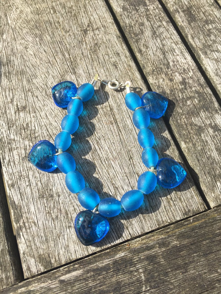 Light blue glass heart bracelet
