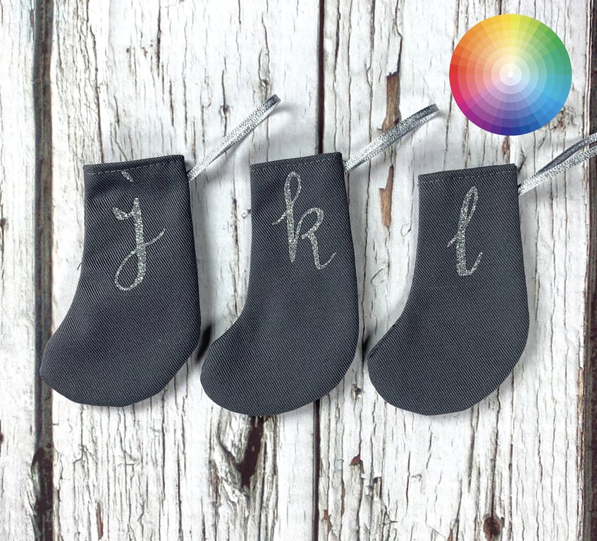 Christmas Mini Stocking- personalised initial xmas gift tag, alphabet tree