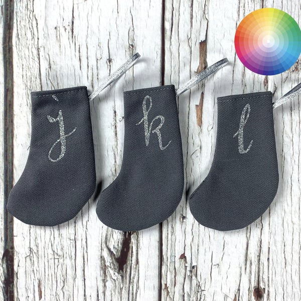 Christmas Mini Stocking- personalised initial xmas gift tag, alphabet tree