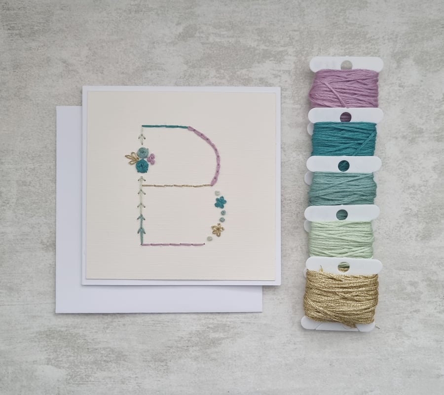 Letter B Embroidered Card, Personalised Bridesmaid Card, Birthday Keepsake Card