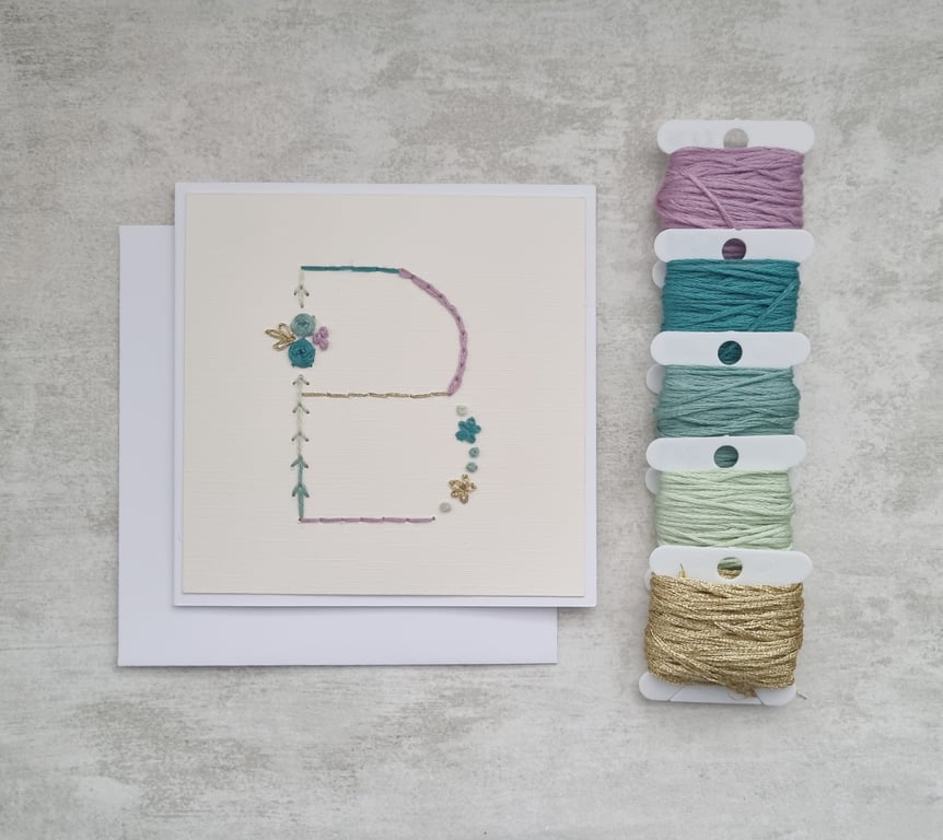 Letter B Embroidered Card, Personalised Bridesmaid Card, Birthday Keepsake Card