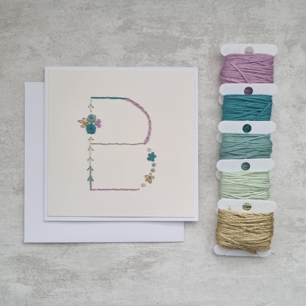 Letter B Embroidered Card, Personalised Bridesmaid Card, Birthday Keepsake Card