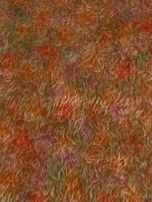 Hand dyed Helmbold mohair fur fabric "Summer Meadow" on 13mm Light Gold Curled