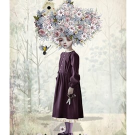 Enchanting Flower Girl Art Print, Quirky Home Decor