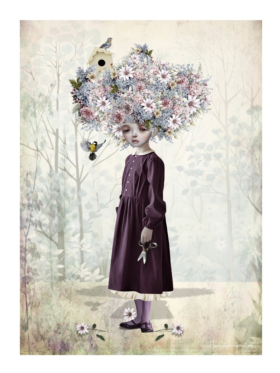 Enchanting Flower Girl Art Print, Quirky Home Decor