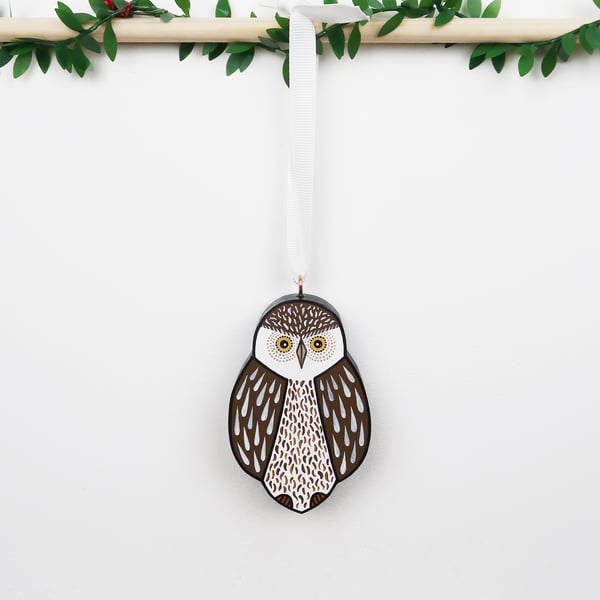 Little owl hanging Christmas tree ornament, cute stocking filler