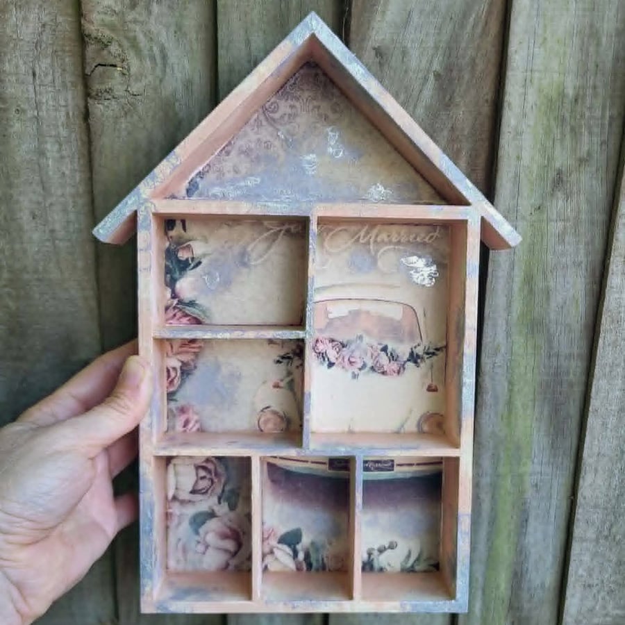 Romantic House Shaped Mini Shelf - Shabby Chic Wedding Gift - Floral Keepsake Me