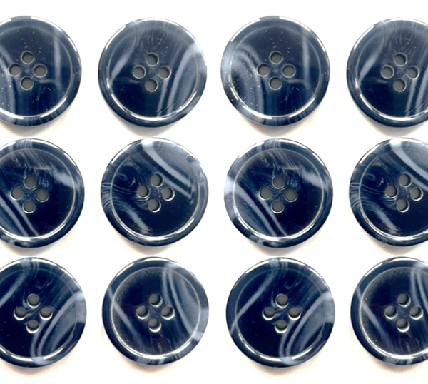 12 Marble Effect Buttons, Blue, 15mm, Variegated, Woodgrain, Natural Finish