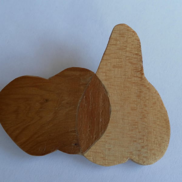 Hand Cut Wood Veneers, Marquetry Brooch, Apple and Pear