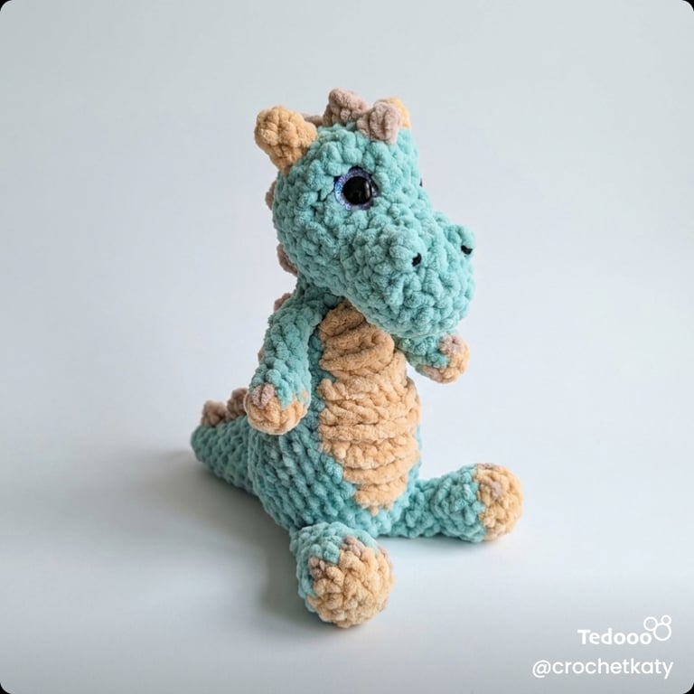 Sensory weighted crochet dinosaur unique one of a kind ribbed belly chenille