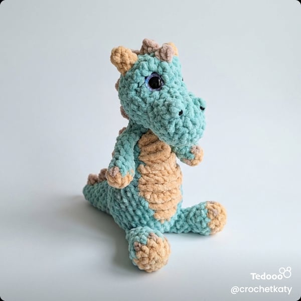 Sensory weighted crochet dinosaur unique one of a kind ribbed belly chenille