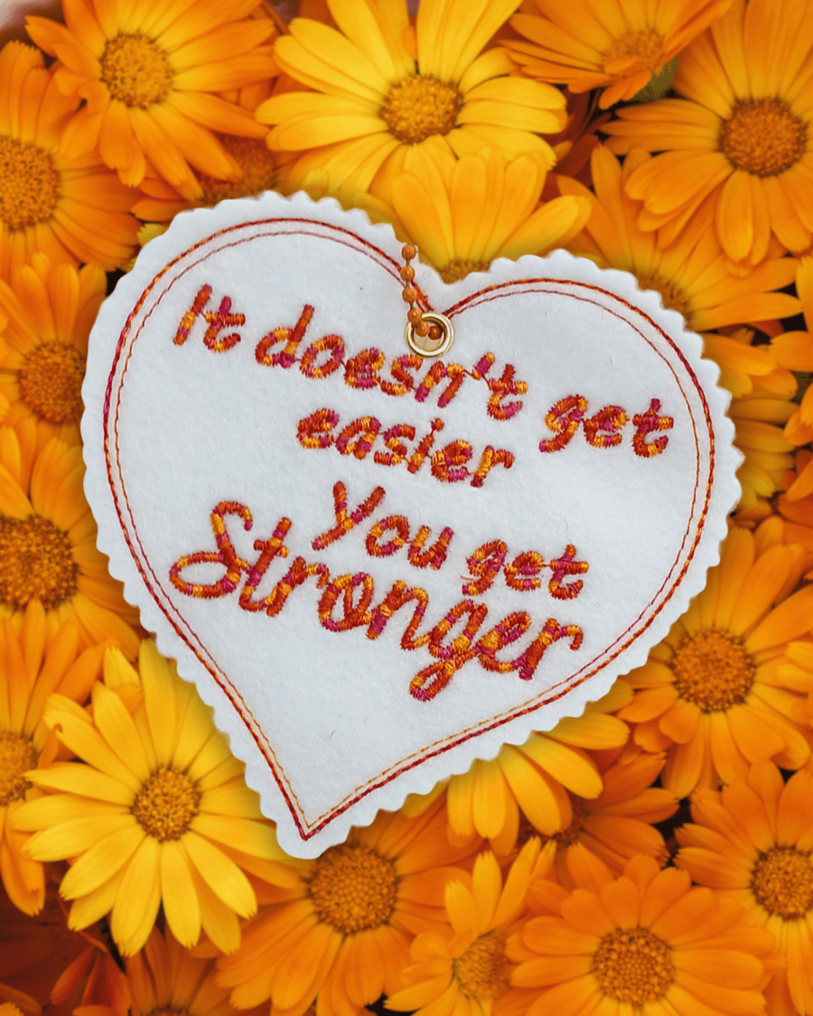 Embroidered Mini Heart Decoration with Inspirational Quote