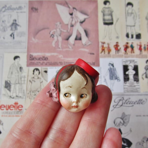 Dottie Dollie Doll Face Brooch - Bell Girl Judy