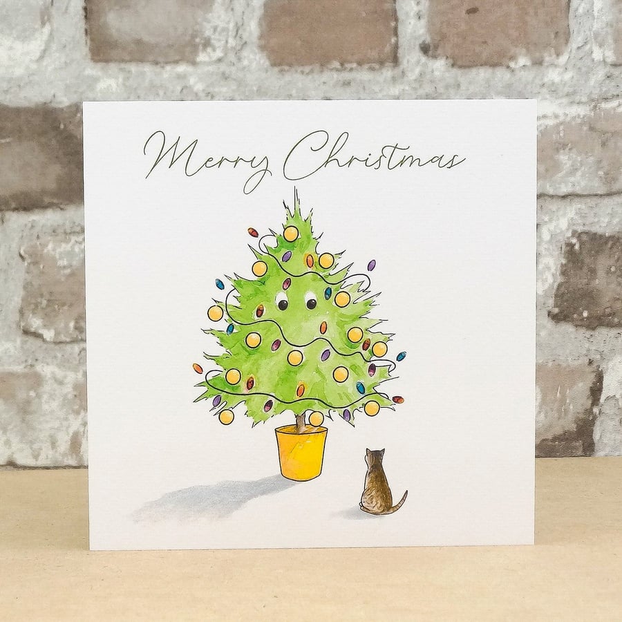 Christmas Card Christmas Tree Cat