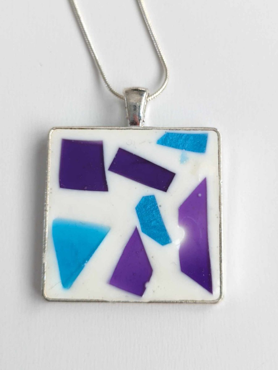 Large Square Resin Pendant With Mosaic Effect