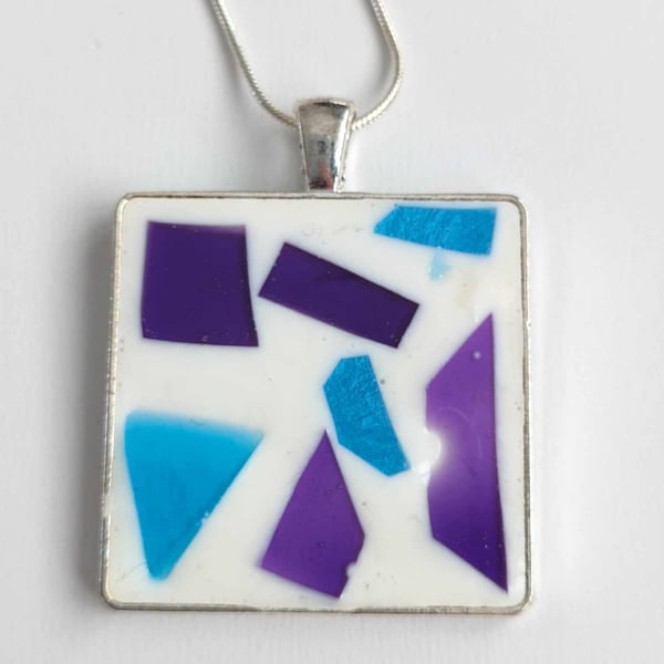 Large Square Resin Pendant With Mosaic Effect