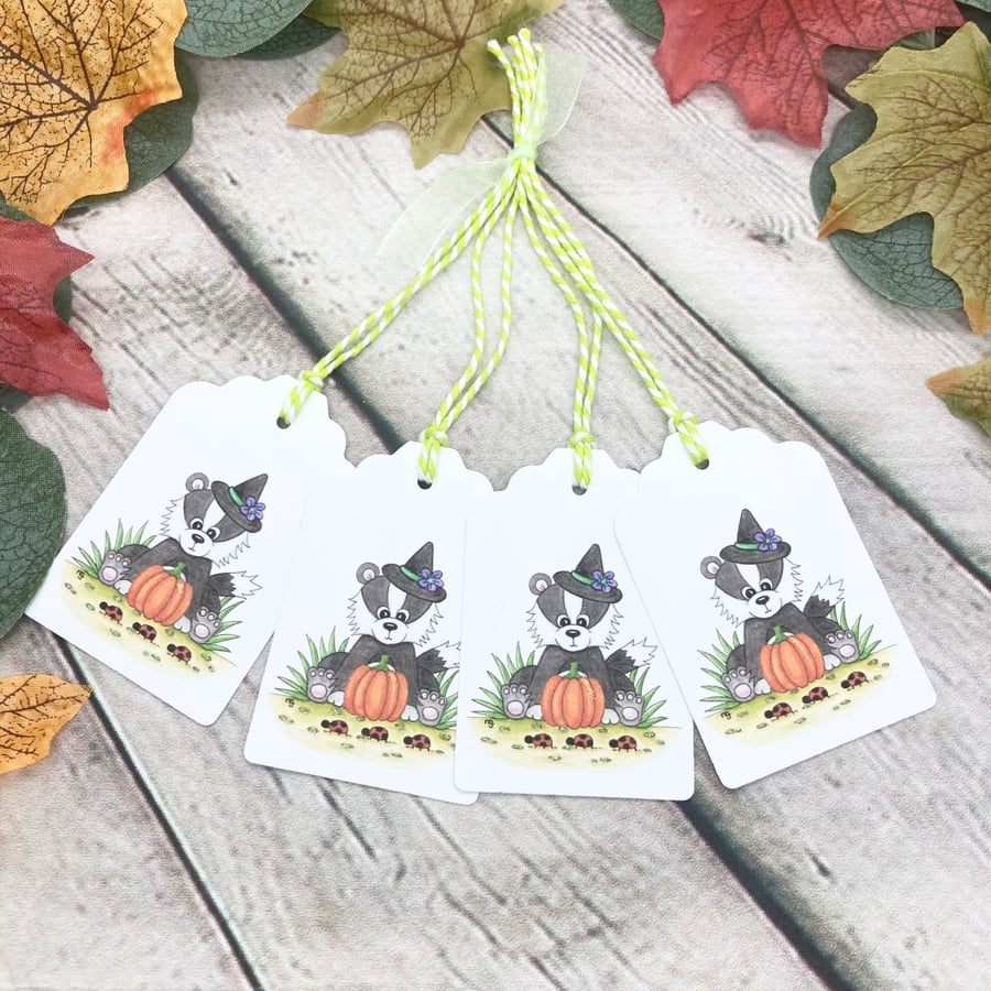 Halloween Badger Gift Tags - set of 4 tags