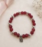 Red Beaded Stretch Bracelet with Silver-Tone Heart Charm – Handmade Jewellery