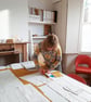 One-of-a-kind Ochre Denim Patchwork Apron, Adjustable Crossback, Upcycled - Image 10