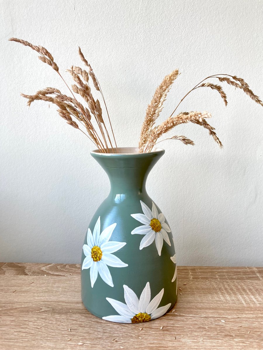 Upcycled Hand-Painted Sage Green Vase