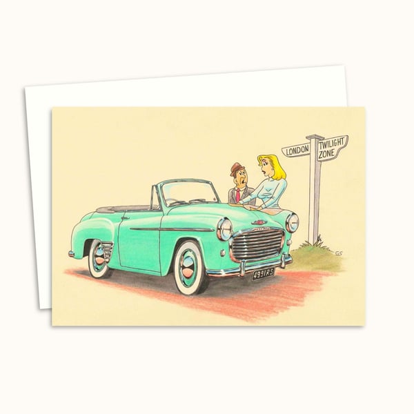 Fifties Nostalgia Greeting Card with a Hand Drawn Pencil Illustration (310)