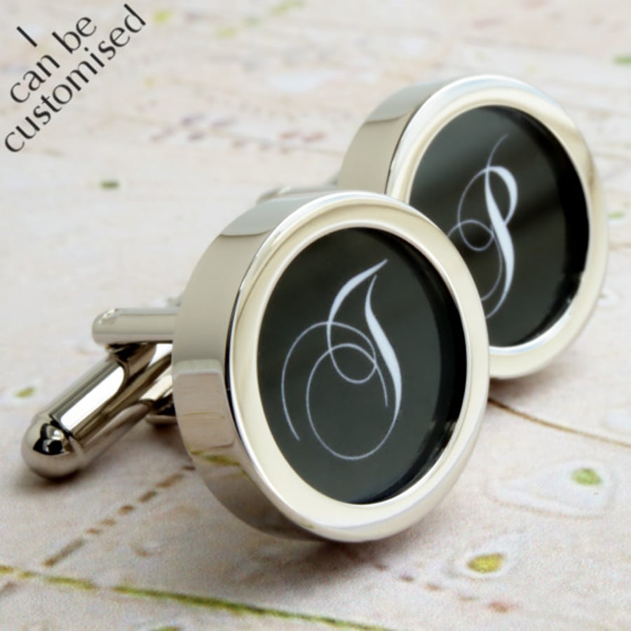 Single Initial Cufflinks, Monogrammed Cufflinks in Your Choice of Colour