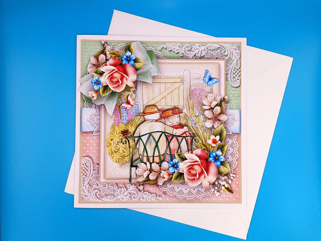 Wedding Anniversary Card, Handmade, Decoupage 