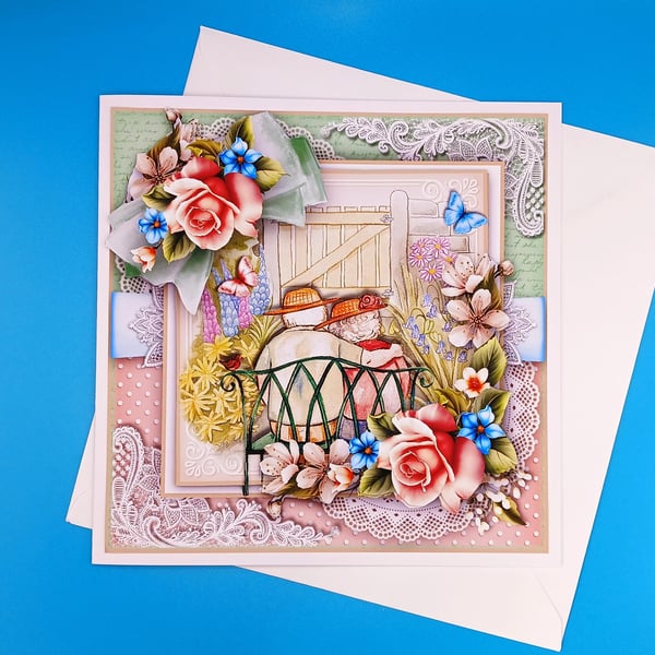 Wedding Anniversary Card, Handmade, Decoupage 