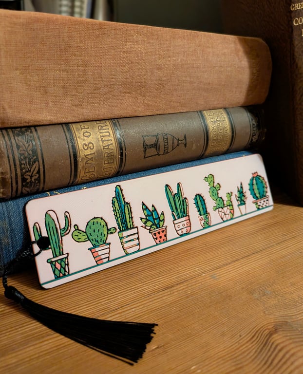 Cactus bookmark pink and green with 3D effect cacti book mark