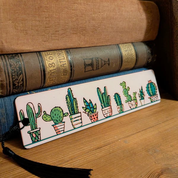 Cactus bookmark pink and green with 3D effect cacti book mark