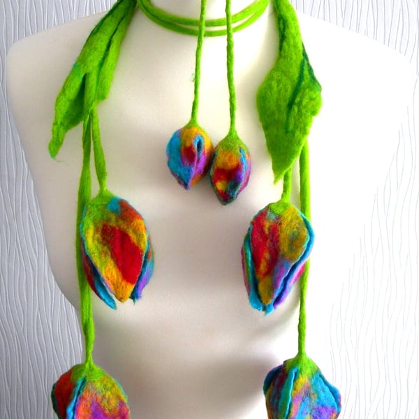 Hand Felted, Wool Jewelry   necklace-SCARF OR BELT-EARRINGS-100% WOOL MERINO