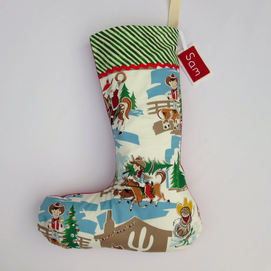 Christmas Stocking - Retro Christmas Cowboy Santa Personalised