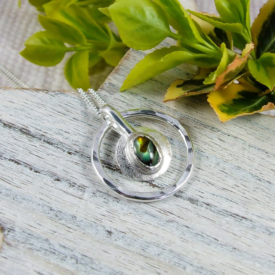 Silver Circle Necklace with Abalone Shell