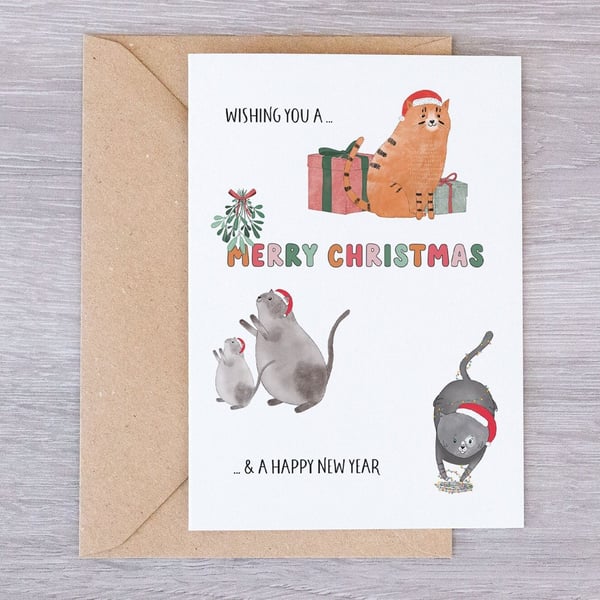 Colourful Cats Christmas Card, Wish your friends and family a Merry Christmas